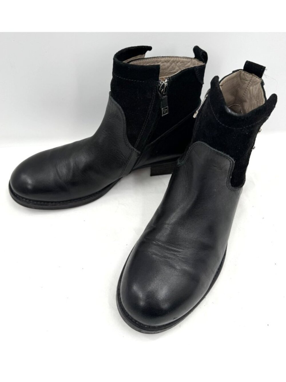 Alberto Fermani Black Leather Suede Moto Biker Ankle Boots Sz 38.5 Made in Italy